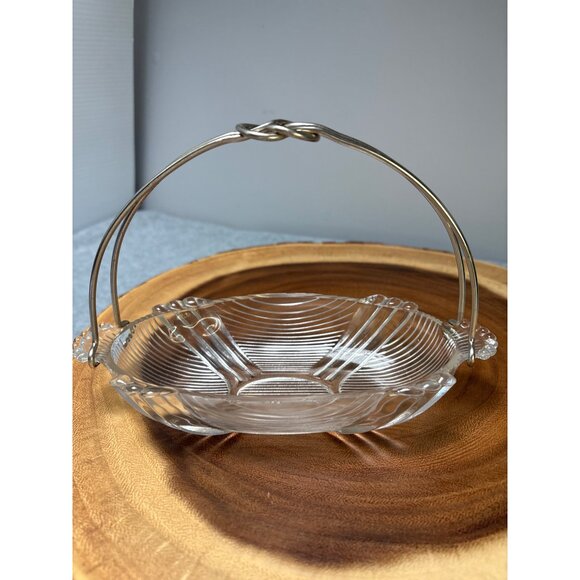 Vintage Oval Glass Serving Dish with Silver Metal Handle 1940s - Picture 9 of 9
